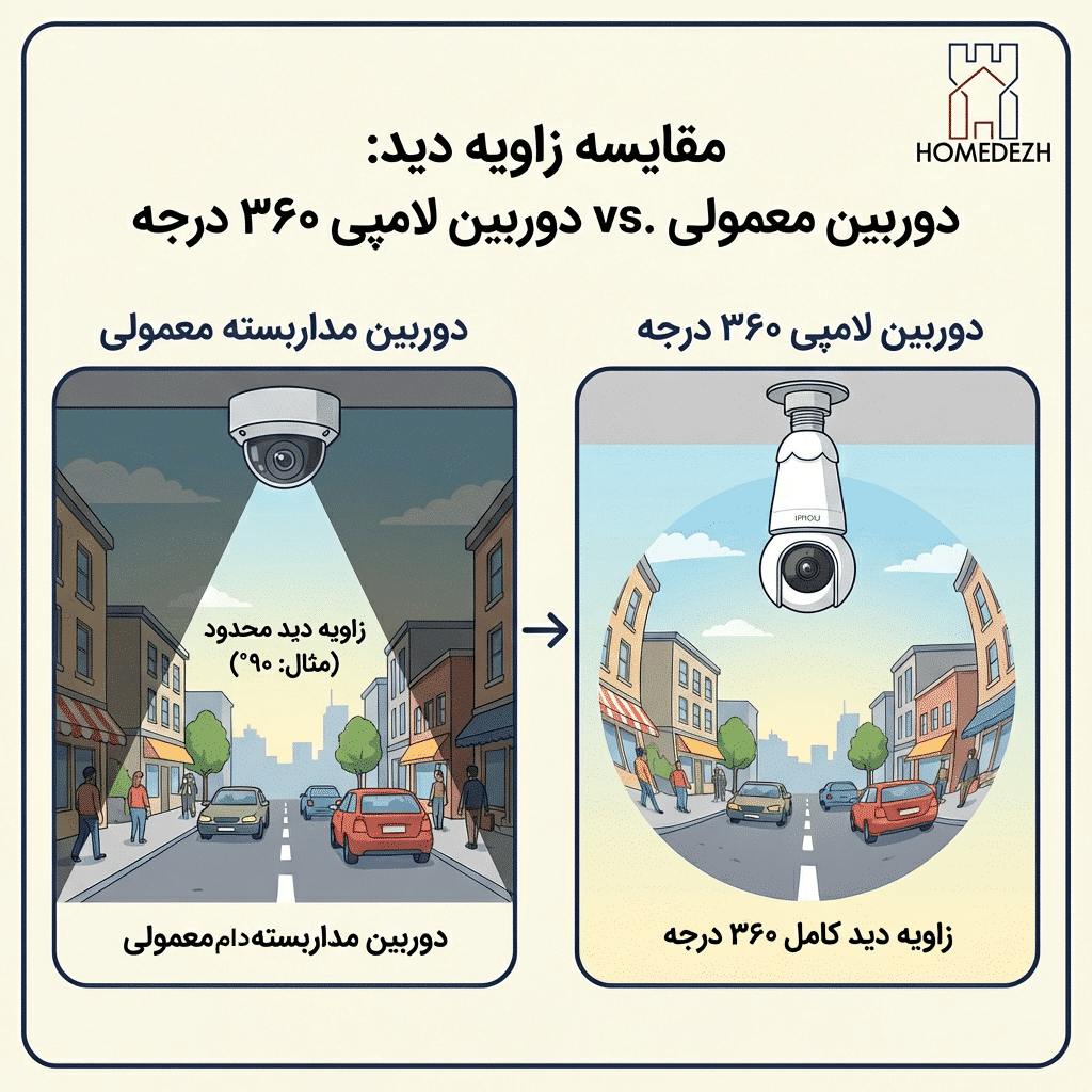 مقایسه زاویه دید دوربین لامپی با دوربین معمولی